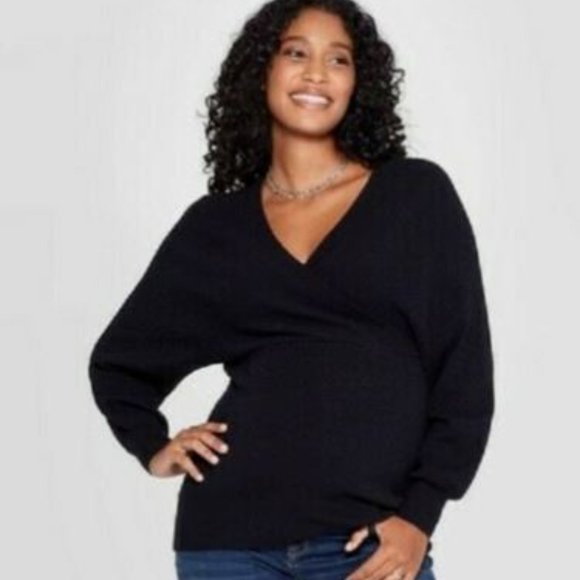 Isabella Maternity Ribbed Wrap Tie Sweater - Picture 1 of 9